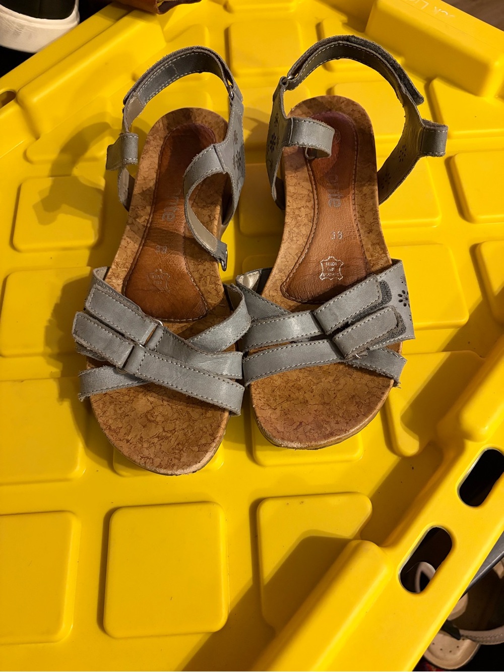 Remonte Gray Leather Strappy Cork-Style Sandals
